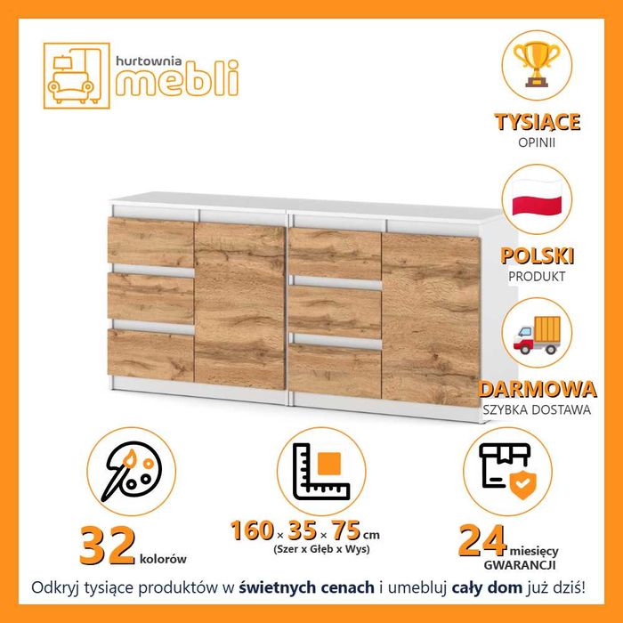 Komoda Nowoczesna Modułowa Agna Mini 6 Szuflad Szafka 160cm Do Salonu