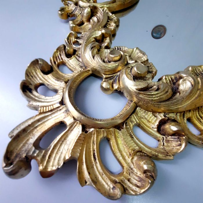 Vinnage, espelho de parede de latão, espelho em formato vitoriano