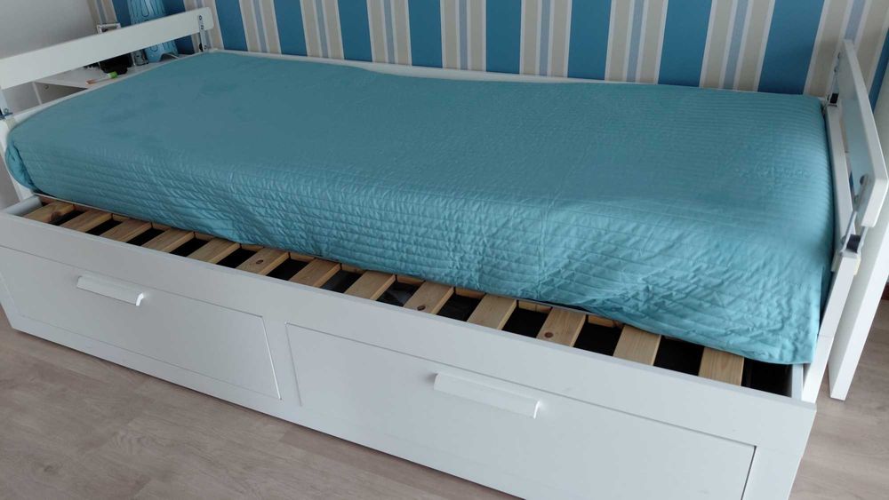 BRIMNES Cama indiv/dupla c/2 gav, branco, 80x200 cm