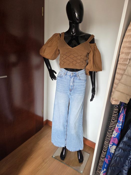Szerokie spodnie jeansowe h&m 32