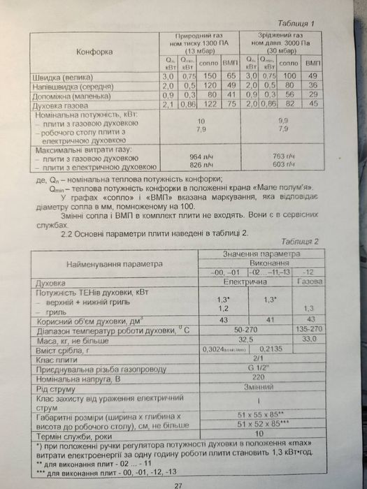 Газова плита з електродуховкою