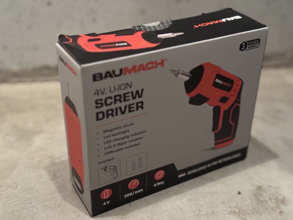 Wkrętarka akumulatorowa Baumach 4v Li-ion Srewdriver (+ bity) 3lata gw
