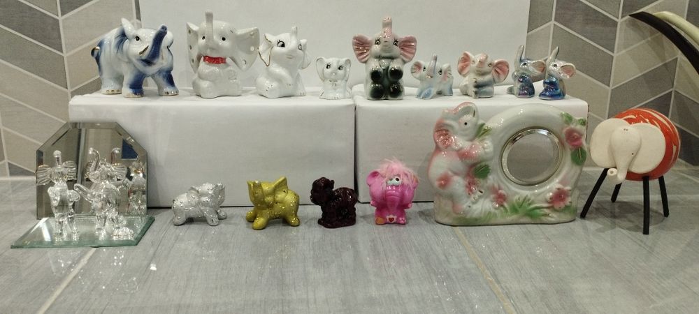 Mix słoników słoni z porcelany szkło gipsu oprawa zegara kominkowego
