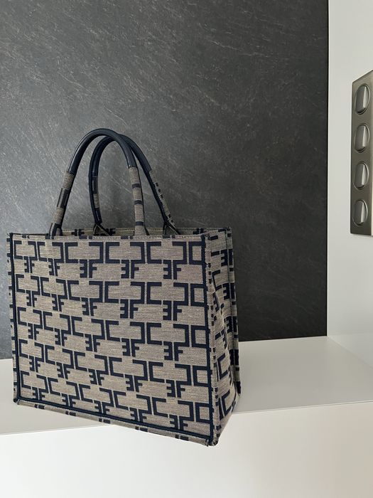 Torebka shopperka Elisabetta Franchi monogram brązowa torba