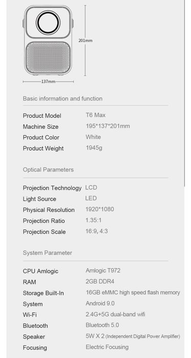 Projetor Xiaomi Wanbo T6 Max 4k 5G