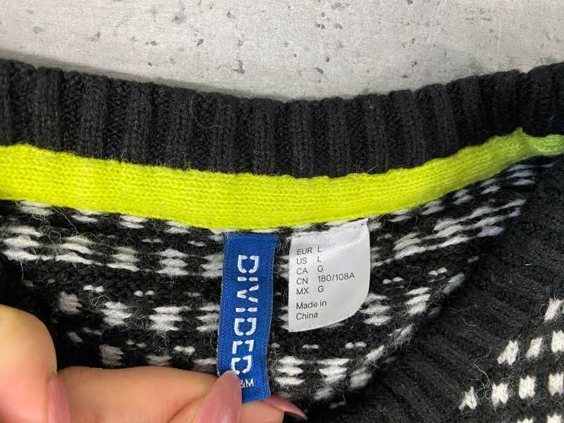 Czarno biały sweter we wzory H&M Divided  M-XL Wełna