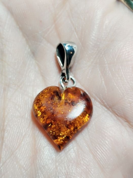 Zawieszka vintage - bursztynowe serduszko - srebro 925 PS