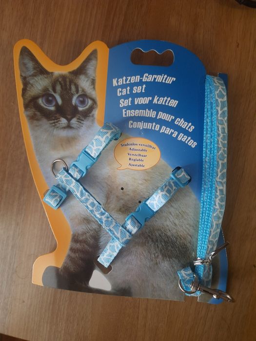 Шлейка для кота блакитний колір
