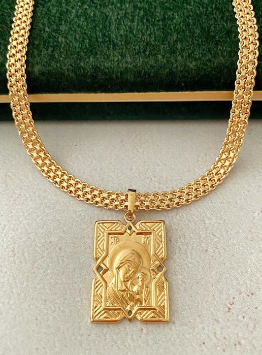 Позолочений Ланцюжок "Плоске Збите Плетіння" + Кулон. Позолота.Цепочка