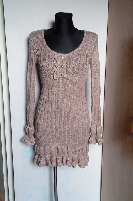 Clockhouse sweterkowa sukienka kawa z mlekiem r. 34/36