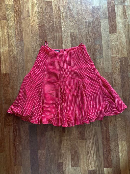 100% jedwab piękna czerwona zwiewna spódnica w groszki