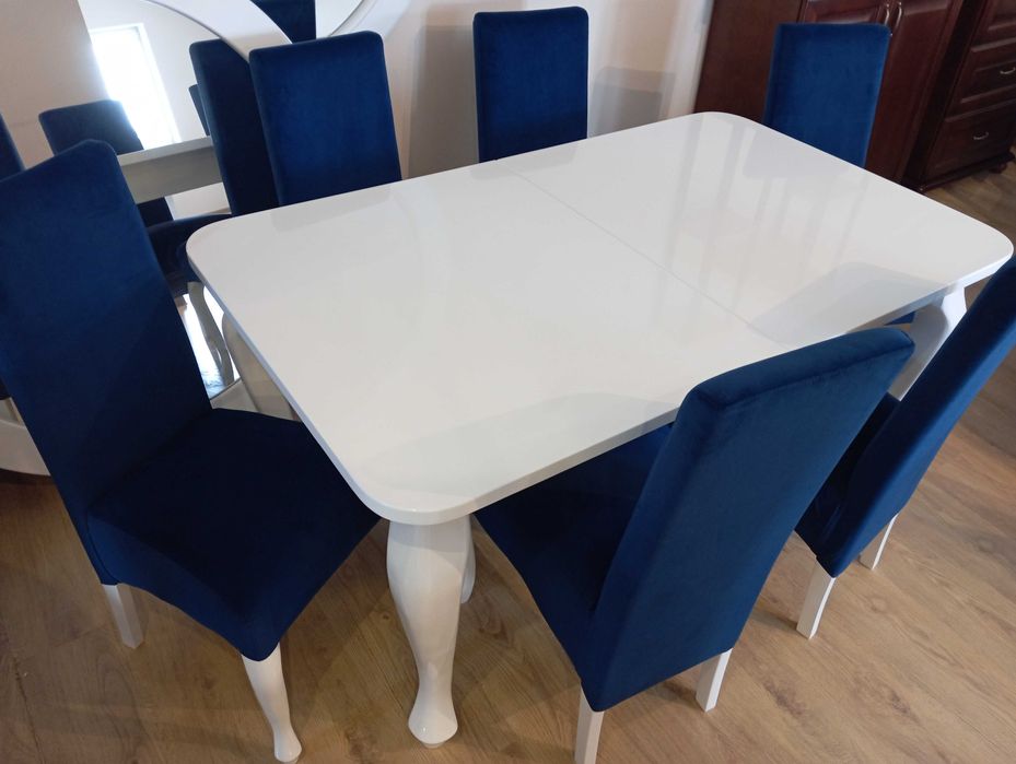 Krzesła granatowe tapicerowane noga ludwik