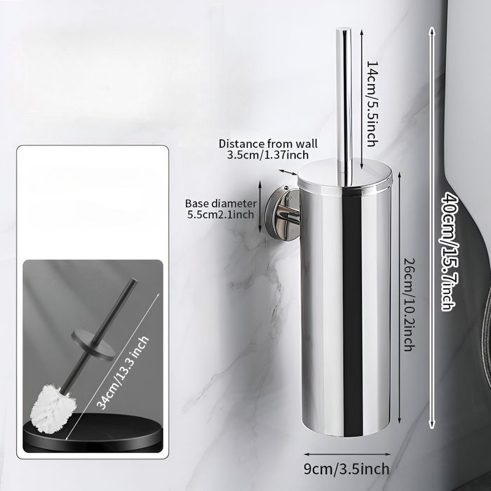 Szczotka WC do łazienki toalety uchwyt bez wiercenia chrom srebrna