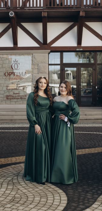 Смарагдова атласна вечірня сукня , корсет регулюється , розріз ,кишені