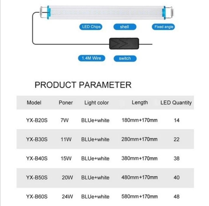 Luz para aquário de grande qualidade, 18 cm
