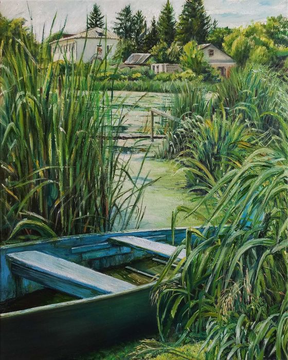 Картина "В очереті", полотно, олія, 50х40 см, не оформлена