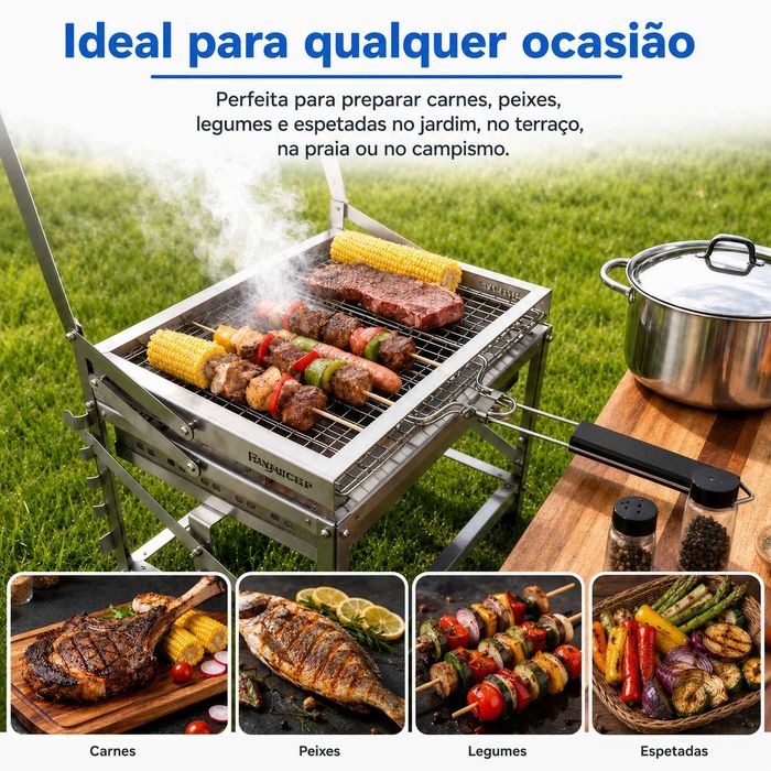 Churrasqueira Carvão Inox BlazeFor F1 - Flip 180° - Dobrável - NOVA