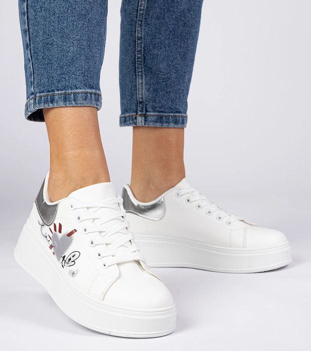 Biało-srebrne sneakersy trampki sportowe damskie Zelinda