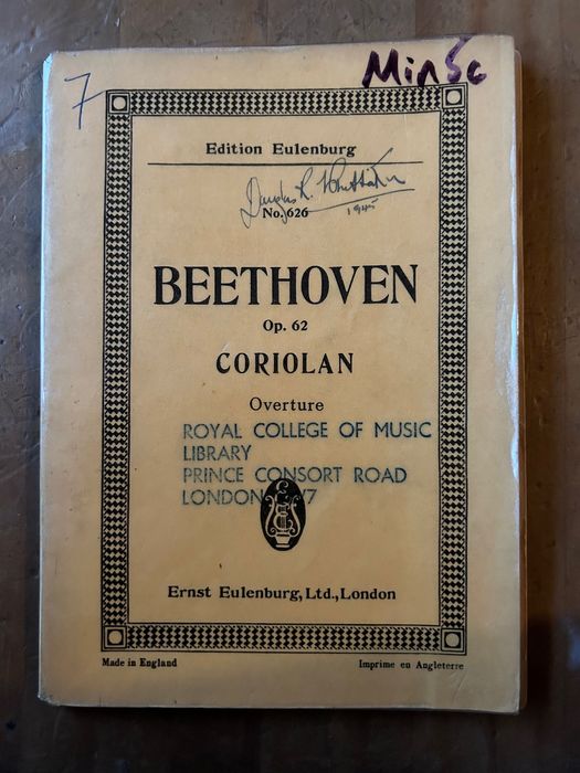 Beethoven Coriolan Overture op.62 (study score) Eulenburg [Rare Item]