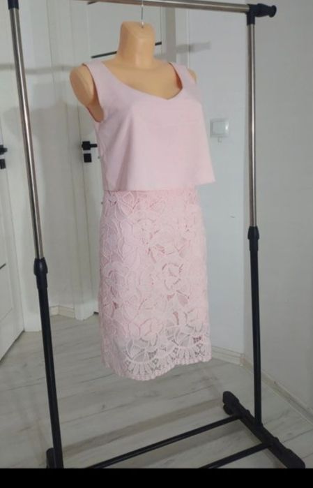 Sukienka koktajlowa wizytowa pudrowy róż 38 M