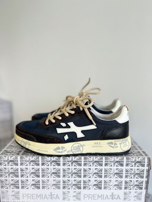 Premiata Lander 483 Navy / Brown / Cream — чоловічі кросівки,