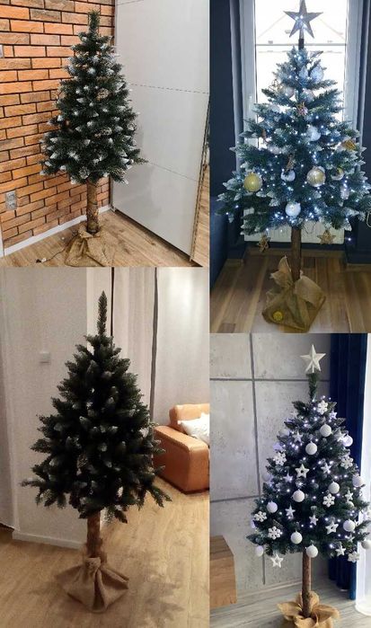 HIT Choinka Sztuczna na Pniu 180 cm SOSNA DIAMENTOWA PREMIUM i Lampki