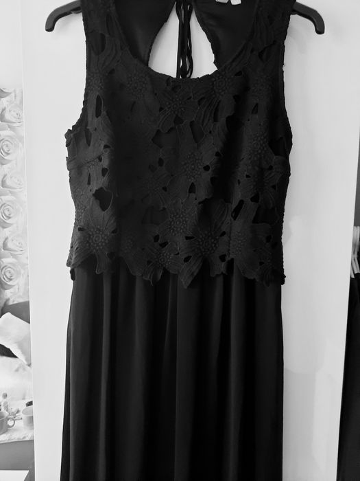 WYPRZEDAŻ- Czarna sukienka maxi S-M, szyfonowa,  wesele inne imprezy