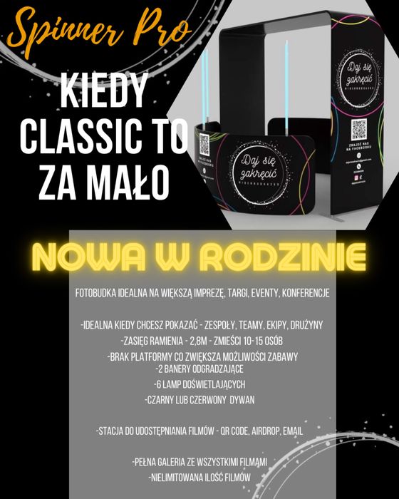 Fotobudka Sky 360 Spinner Pro dla 10-15 osób overhead fotobrama