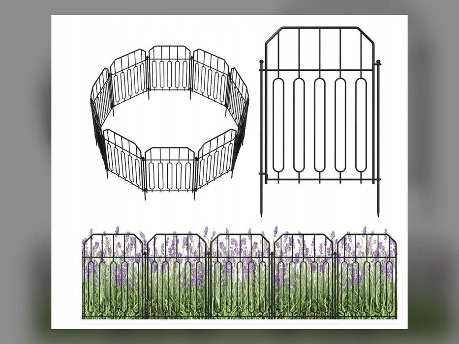 Nowe Ogrodzenie Ogrodowe Metalowe 10 szt Płotki Bariera Obrzeże na Rabaty 31x41 cm Ogród