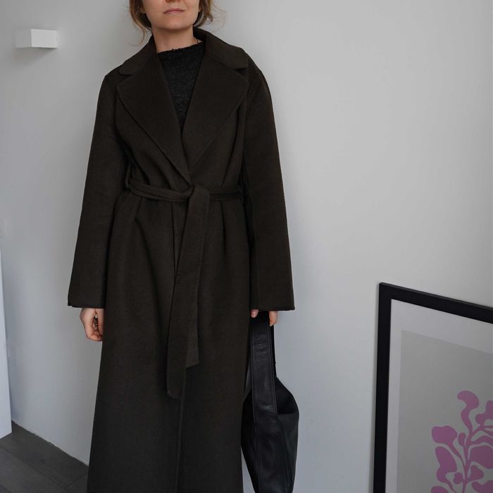 Довге вовняне двобортне пальто MANGO