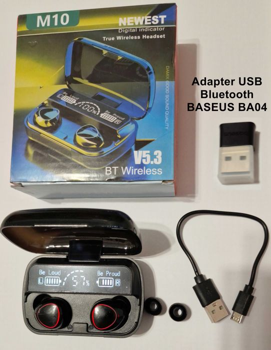 Słuchawki bezprzewodowe NEWEST M10 + Adapter USB Bluetooth BASEUS BA04