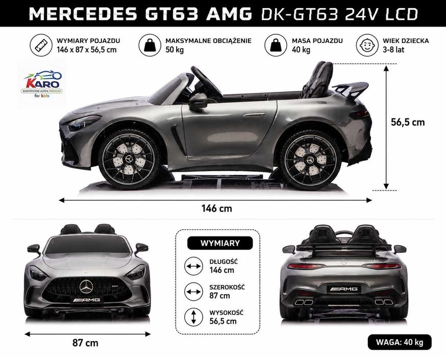 Auto na akumulator Mercedes GT63 AMG 24V mocny 4x200W Lakierowany LED