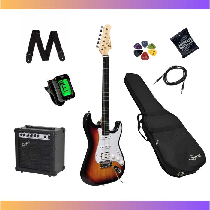 Gitara elektryczna Ever Play Stratocaster podpalana MEGA zestaw XXL
