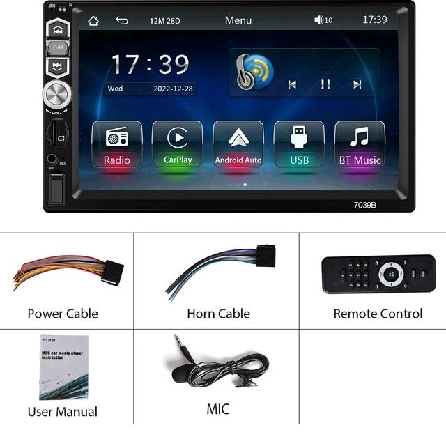 Rádio 1din 7 polegadas 7039B com Carplay sem fios USB BT FM Micro NOVO