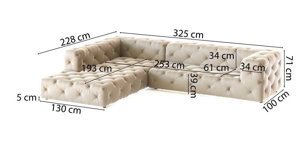 Narożnik pięcioosobowy pikowany glamour BENTLEY - Tkanina do wyboru!