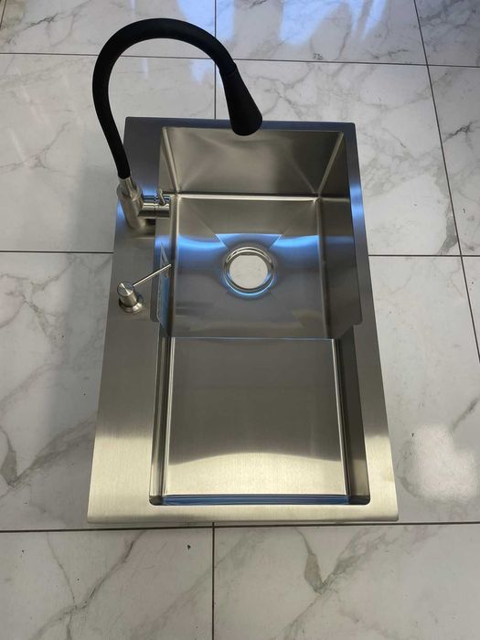 Мийка для кухні Kraft 7848 АR права сіра та гнучкий кран Venta VS473SB