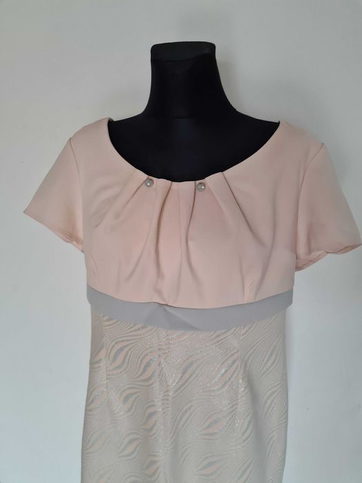 Sukienka elegancka wizytowa damska łososiowa duża rozmiar 46