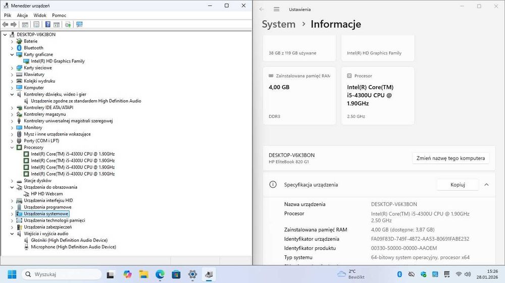 Laptop HP 820 G1 SSD i5 Win11 gwarancja.