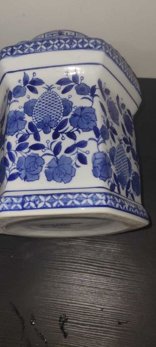Frasco/Pote de Chá em Faiança Azul e Branca - Decoração Exclusiva