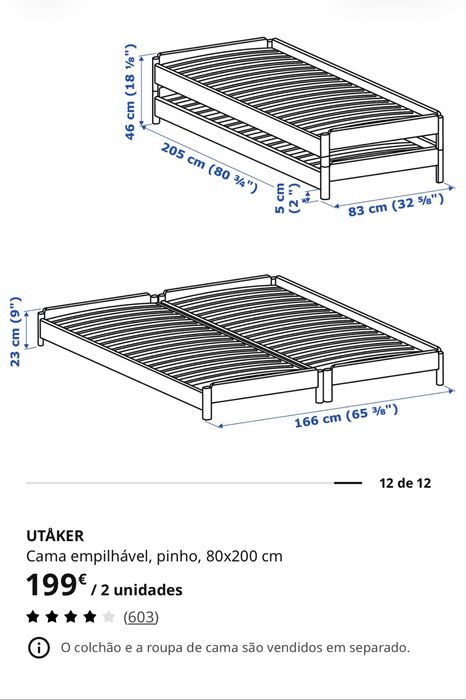 Cama Empilhavel UTAKER Ikea (SEM COLCHAO)