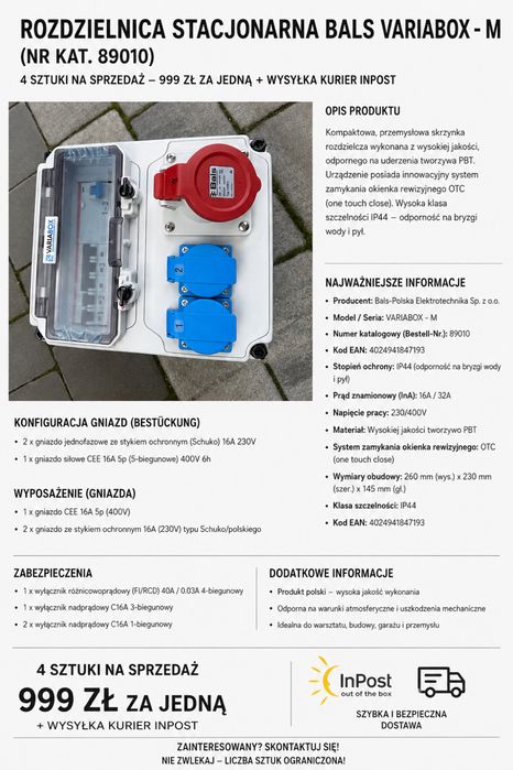 Rozdzielnica budowlana 2x16A 230V Schuko 1x16A CEE IP44 Bals