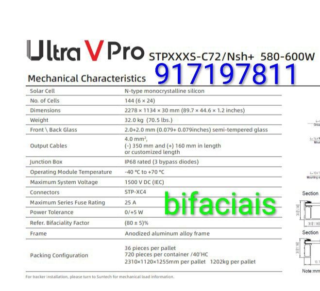 Suntech 590W Bifacial painel fotovoltaico monocristalino pv 580W 600W