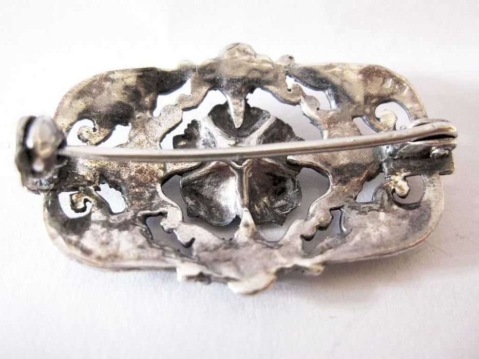 vintage pregadeira em prata portuguesa contrastada c ouro e marcasitas