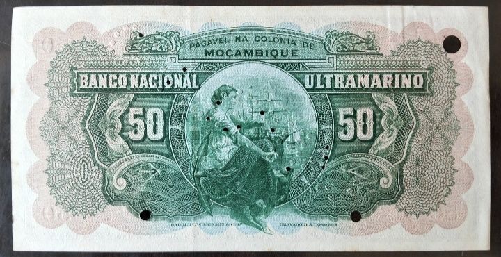 Nota 50$ 1938 Moçambique Espécime Número 49 Rarissima