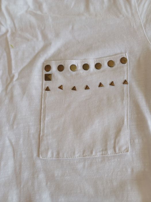 Koszulka t-shirt XS bluzka biała z kieszonką w napy z Sinsay