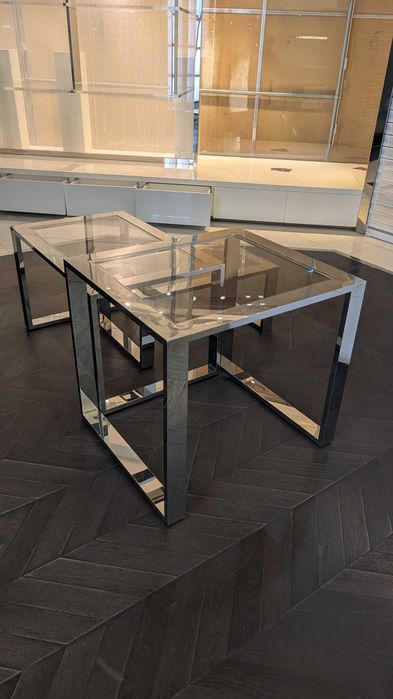Conjunto 3 Mesas Modulares / Expositores de Loja - Inox e Vidro Transparente