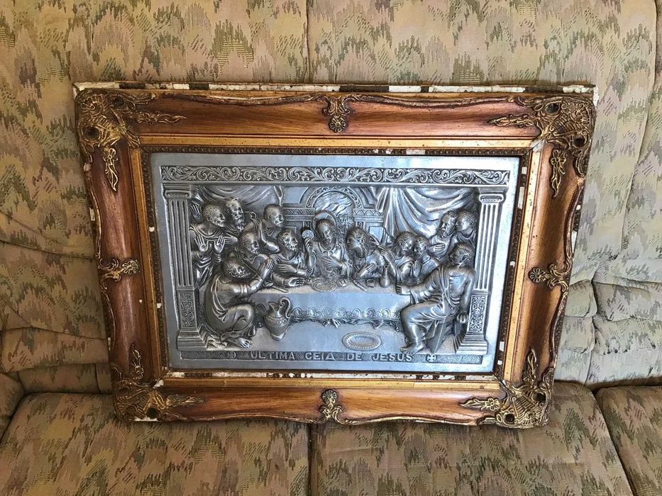 quadro antigo da ultima ceia de jesus prata/estanho
