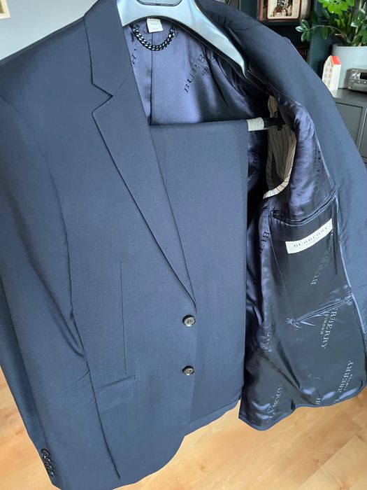 Burberry London garnitur granatowy premium, 100% virgin wool, Italy