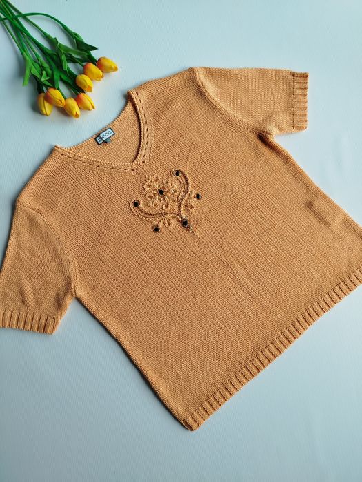 Nowa pomarańczowa bluzka sweterkowa z aplikacją Chicc 42 XL z