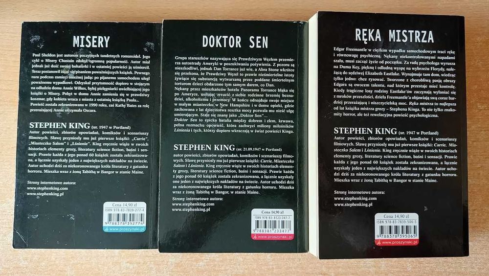 Zestaw Stephen King Misery + Doktor Sen + Ręka Mistrza - kieszonkowe